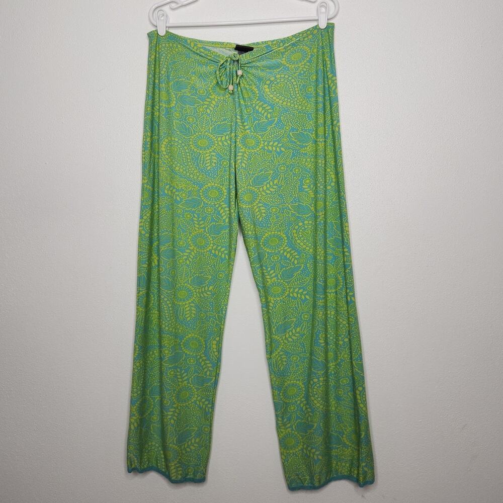 Vintage Bisou Bisou Boho Pants Bottoms Tie Circle Front Green 90s y2k